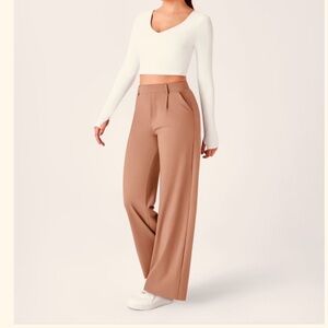 Halara Burro High Rise Wide Leg Stretch Pockets Camel Work Pants Large